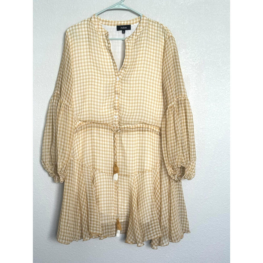 Aakaa Yellow Gingham Tie-Waist Babydoll Dress